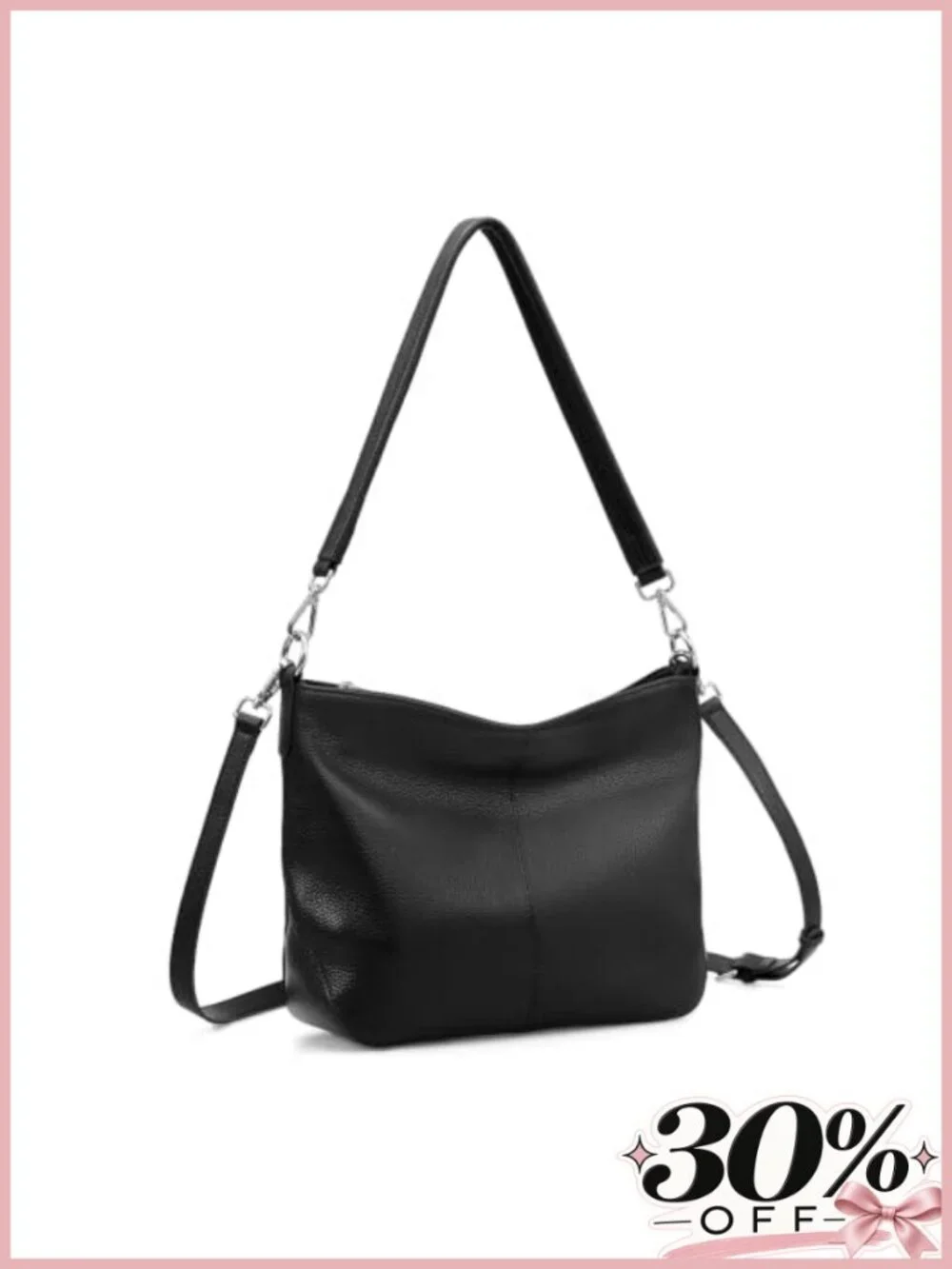Genuine Leather Hobo Crossbody Shoulder Bag with Detachable Straps